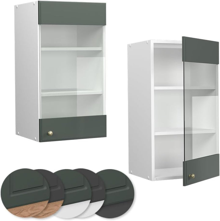 Vicco Küchenschrank Glas Fame-Line, Grün-Gold Landhaus/Weiss, 40 cm Grün-gold Landhaus Hängeglasschr