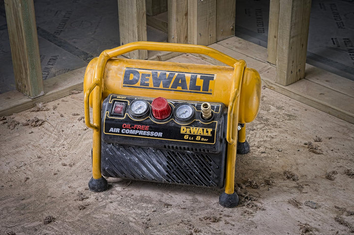 DeWalt mobiler Kompressor (1100 W, 6 L, 8 bar, kompakte Ausführung, ölfreier Motor, inkl. 5 m Luftsc