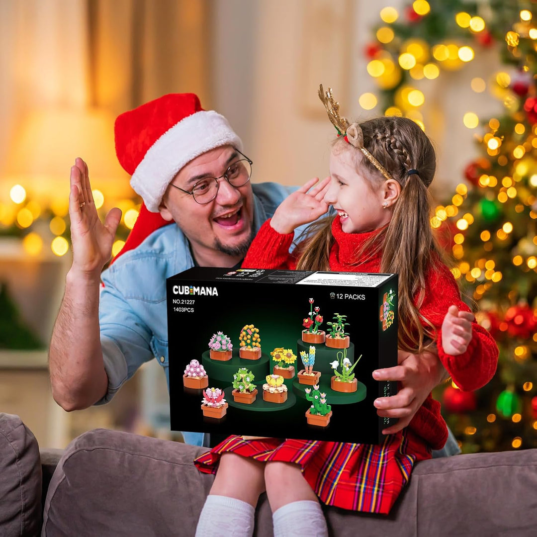 12 Blumen Sukkulenten 3.6MM Mini Bausätze – 1403 Stück Botanisches Set, Büro & Heimdekor, Blumenpfla