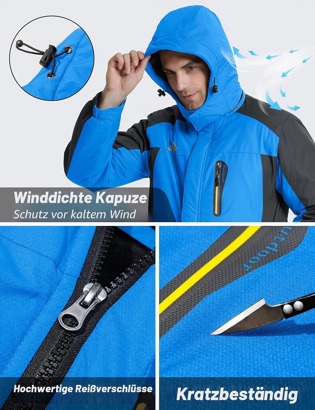 TACVASEN Herren Warme Skijacke Gefütterte Winterjacke Wasserabweisende Funktionsjacke mit Abnehmbare