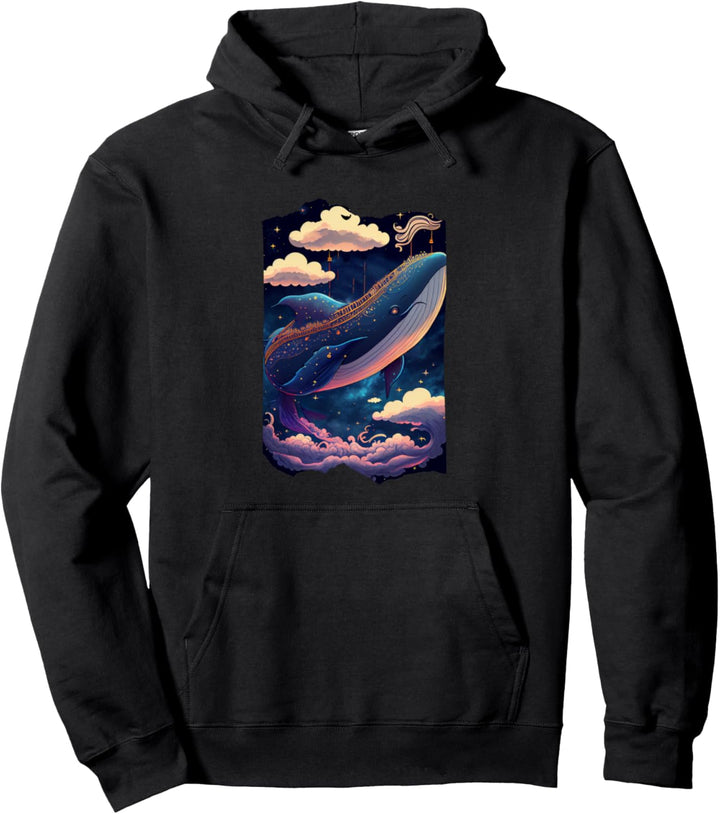 Mystischer Wal mit himmlischen Elementen Wolken Pullover Hoodie