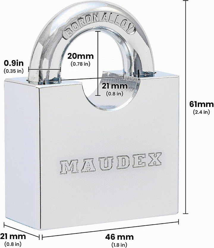 Maudex® RPB45 Hochleistungs-Vorhängeschloss – 9 mm gehärteter, schnittfester Bügel, wetterfester Chr