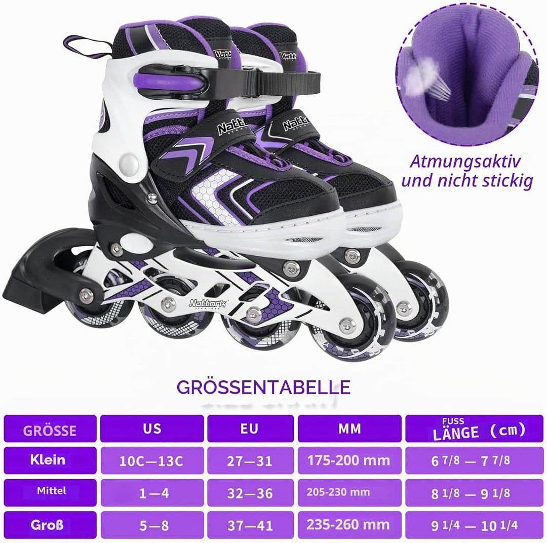 Nattork Inliner für Kinder Verstellbare Inline Skates, 4 Grössen Kinder Inline Roller Skates mit Bel