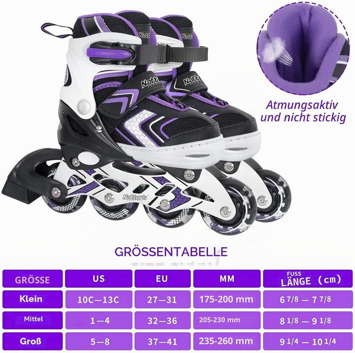 Nattork Inliner für Kinder Verstellbare Inline Skates, 4 Grössen Kinder Inline Roller Skates mit Bel