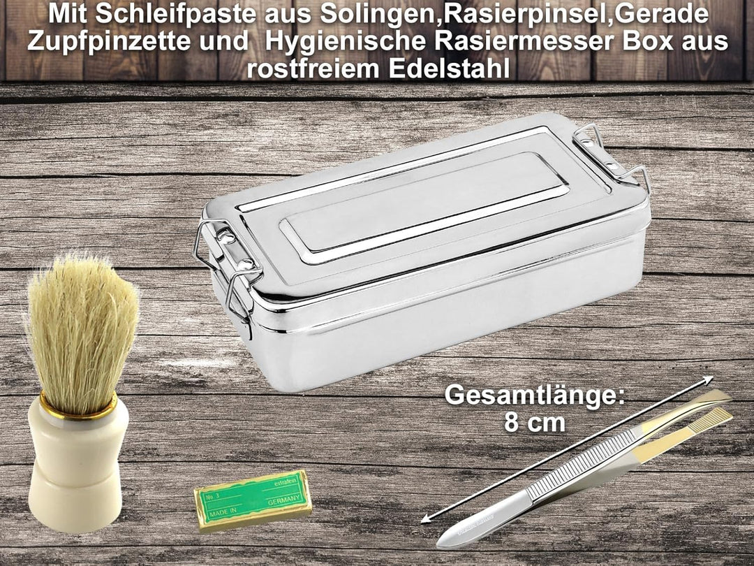 Rasiermesser Set 7 Teilig Komplett Rasier Set mit Paste aus Solingen in einer Rasier Box zur Idealen
