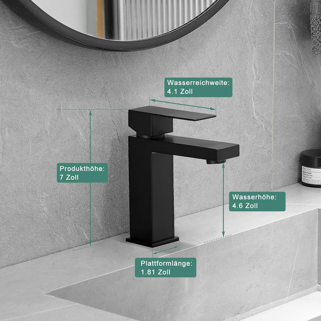 AIMADI Waschtischarmatur Einhebelmischer elegant in schwarz Wasserhahn Bad Moderne Badezimmer-Armatu