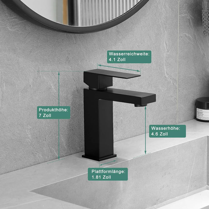 AIMADI Waschtischarmatur Einhebelmischer elegant in schwarz Wasserhahn Bad Moderne Badezimmer-Armatu