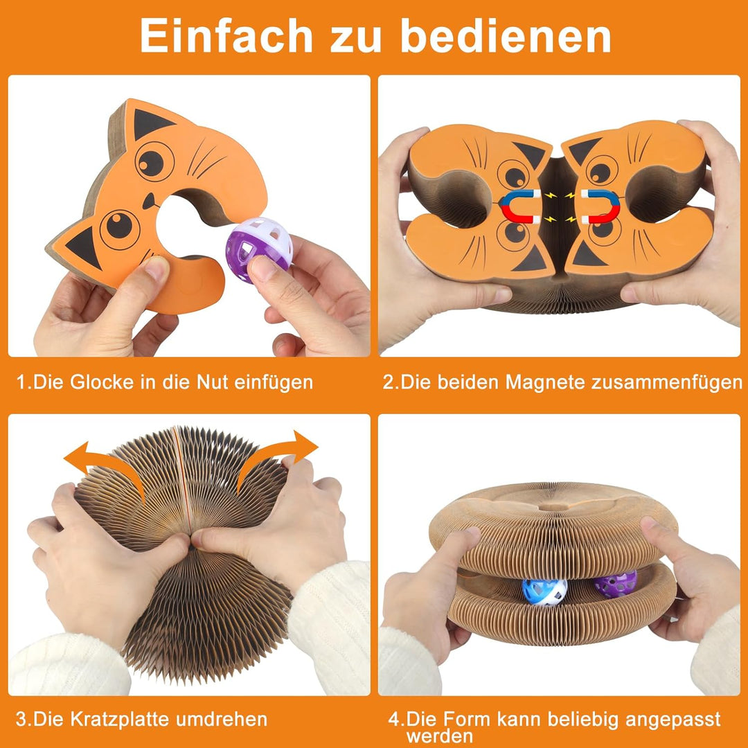 Kratzbrett Katze, 2-in-1 Cat Kratzbrett mit Glöckchen, Magische Orgel Cat Scratching Board, Zusammen