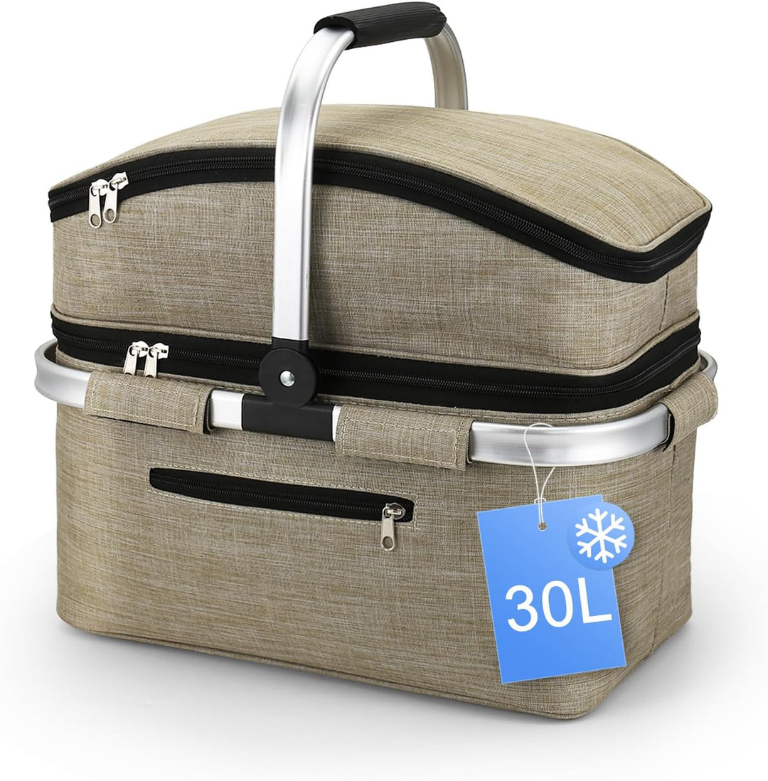 Nagoyuki 30L Einkaufskorb, Kühltasche, Faltbarer Kühlkorb, Doppellagige Einkaufstasche, Praktischer