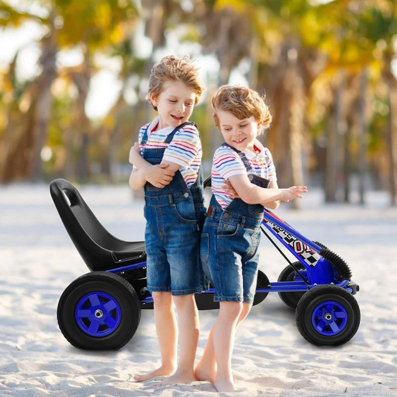 GOPLUS Gokart ab 3-8 Jahre, Kinderfahrzeug mit Verstellbarem Sitz, Tretauto aus Gummireifen, Flexibl