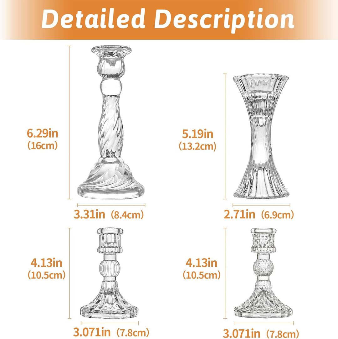 Kerzenhalter aus Glas – Set mit 8 transparenten Kerzenständern, Kristallkerzen, für alle formellen V