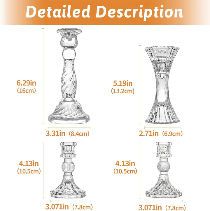 Kerzenhalter aus Glas – Set mit 8 transparenten Kerzenständern, Kristallkerzen, für alle formellen V