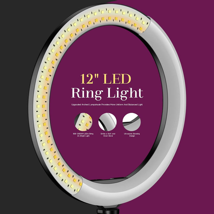 UPhitnis 12 Zoll Ringlicht mit Stativ Handy, Ringlicht mit 63 Zoll Stativ Selfie Ringleuchte mit 3 F