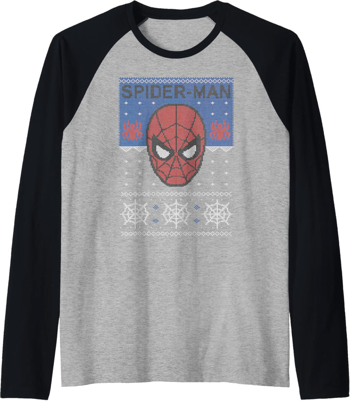 Marvel Spider-Man Mask Ugly Weihnachten Sweater Raglan