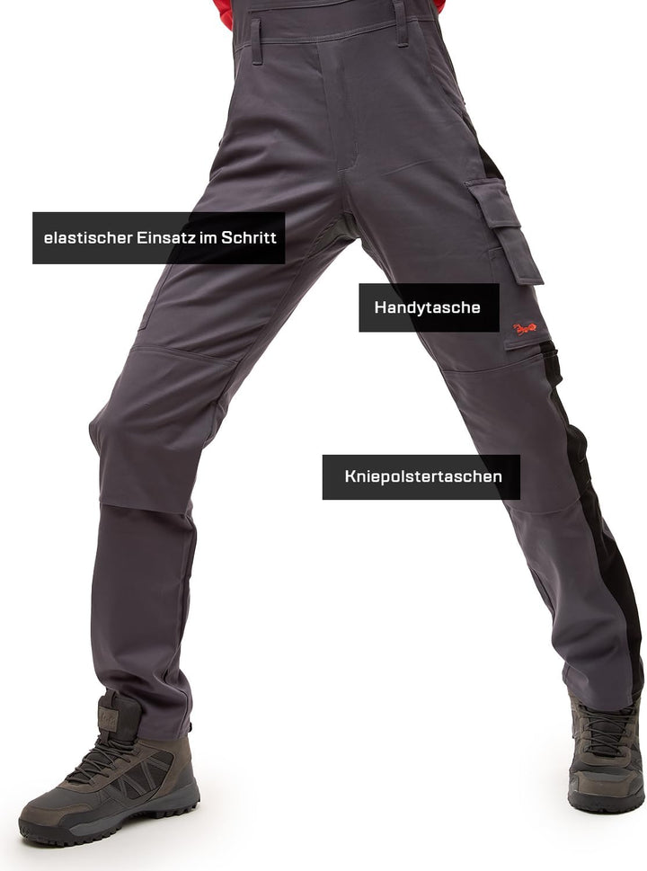 strongAnt Latzhose Herren Stretch Arbeitshose Arbeitslatzhose mit Kniepolstertaschen Schwarz Grau We