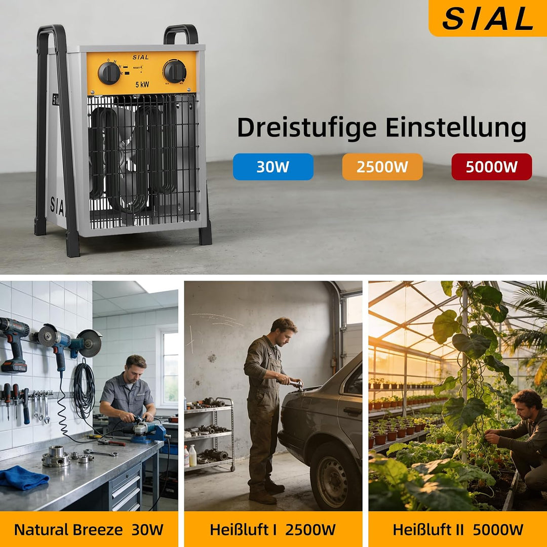 SIAL 5kw Industrielle Lüfterheizung,Effiziente Schrägheizung,Geeignet Für Werkstatt,Garage Oder Büro