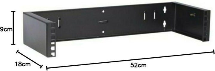 2 HE - 19 Zoll Montagerahmen für Wandbefestigungen ohne Schaniere - 180mm Tief - Schwarz 180mm tiefe