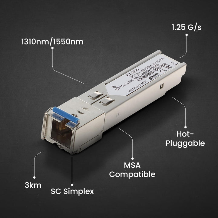 Extralink WDM SFP Modul Singlemode 1.25G SC 1310/1550nm bis 3km – Kompatibel mit Ubiquiti UniFi Netg