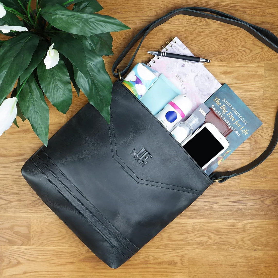 LECONI Schultertasche Damentasche Umhängetasche natur weiche Ledertasche Handtasche Damen Leder 32x2