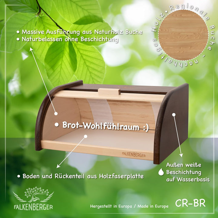 Brotkasten aus Holz Buche Braun ca. 39x29x18cm Rollbrotkasten traditionell Brotbox mit Roll-Deckel H