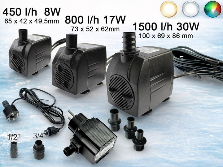 Arnusa Springbrunnenpumpe mit 1x LED Quellsteinbeleuchtung kaltweiss Spot Teichpumpe Wasserpumpe Bac