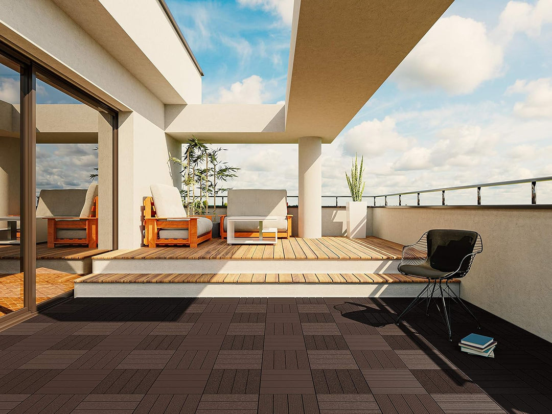 FORTENA Terrassenfliesen aus Kunststoff – 30 x 30cm, 8 Stück, 0,72 qm, Anti-Rutsch-Oberfläche, Klick