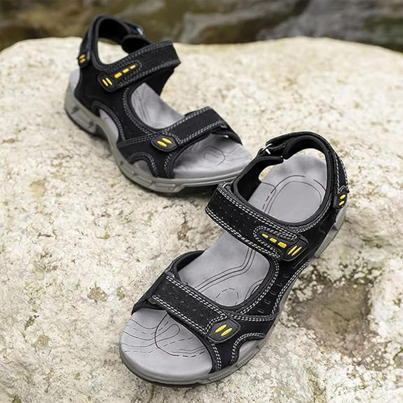 OutPro Herren Ledersandalen Outdoor Sports Sandalen Waterproof Wandersandalen Klettverschluss Offene