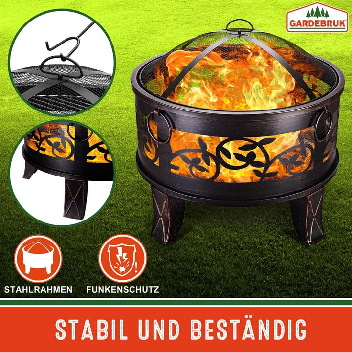 Gardebruk® Feuerstelle Stahl Funkenschutz Rund Ø 67 cm Rostoptik Feuerschale Feuerkorb Outdoor Terra