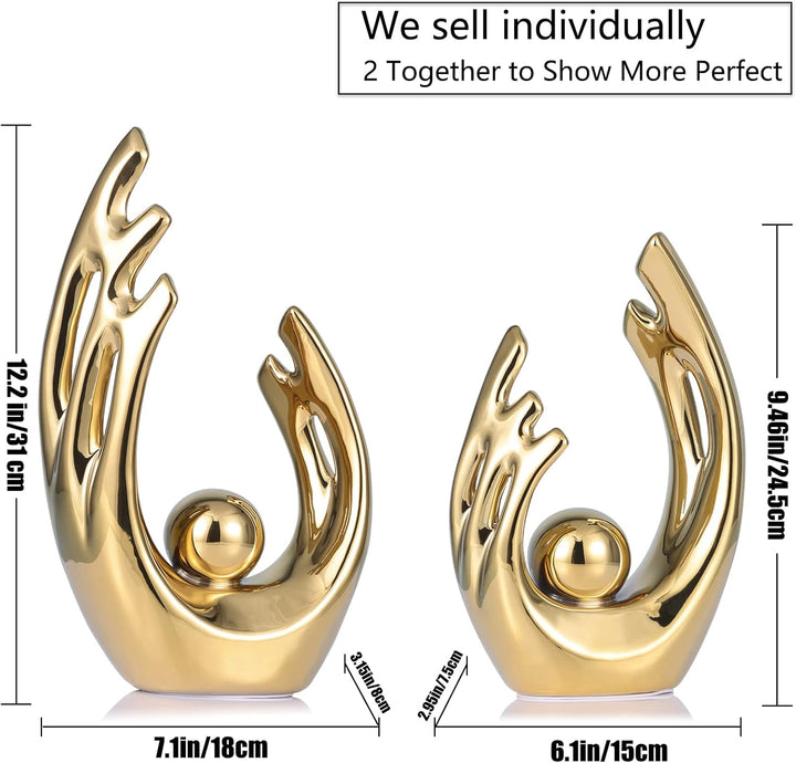 LCCCK 30.5 cm hoch, goldfarben, Moderne Wohnkultur-Akzente, Keramik-Kunststatue, Goldener TV-Ständer