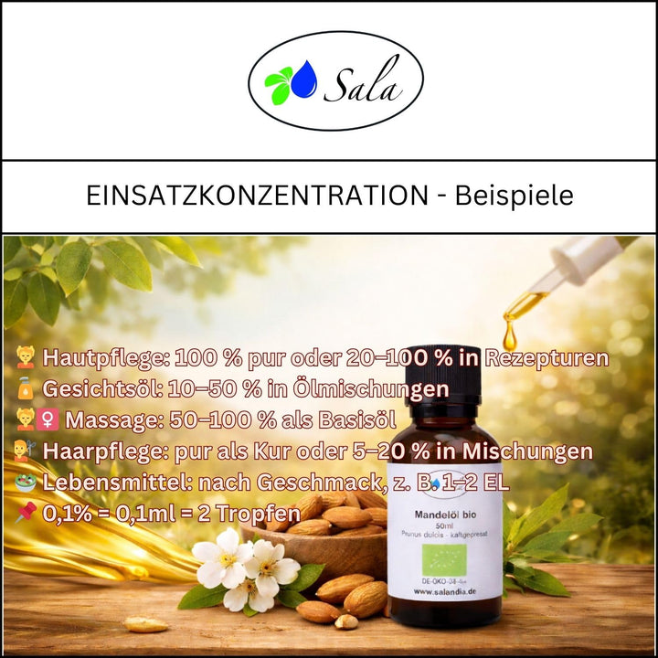 Sala Mandelöl kaltgepresst BIO 1000 ml (1 L Glasflasche), 1 L Glasflasche