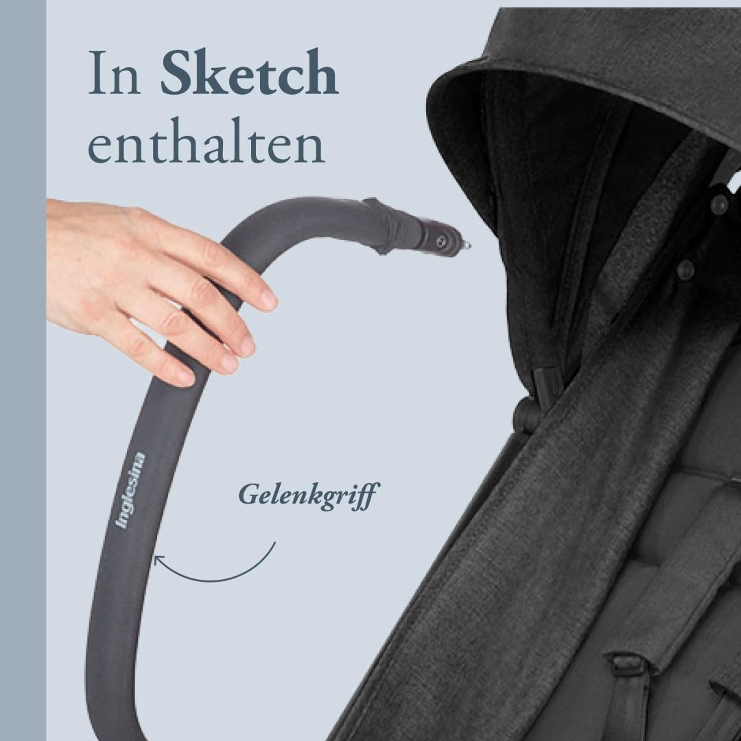 Inglesina Sketch Kinderwagen Leicht und Kompakt, Schwarz, Bequem, bis zu 17kg, Einhand-Faltung, UPF