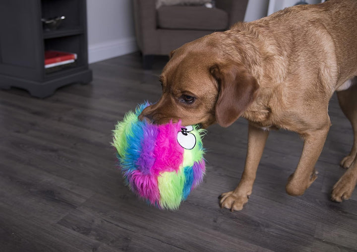 goDog Furballz Hundespielzeug, quietschender Plüschball, Kauschutz-Technologie, Regenbogenfarben, gr