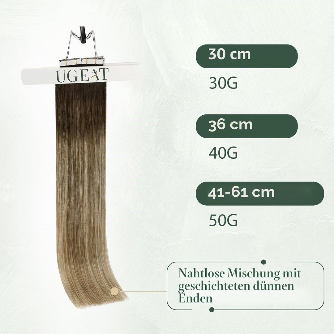 Ugeat Haarverlängerung Echthaar Tapes Extensions mit Band 4/6/613 Dunkelbraun mit Mittelbraun bis Bl