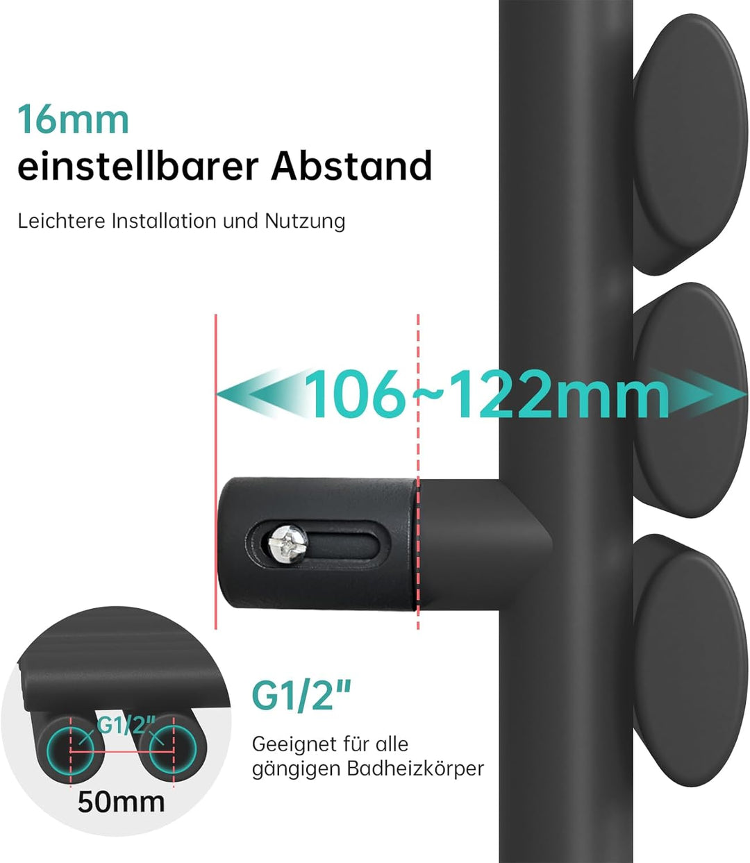EMKE Oval Badheizkörper Handtuchhalter 1740x600 mm, Handtuchheizkörper Seitenanschluss Handtuchwärme