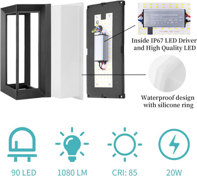 Klighten 20W Aussen Wandleuchte, Aussenwandleuchte Aussen Innen Wandlampe, IP65 Wasserdicht Aussenla