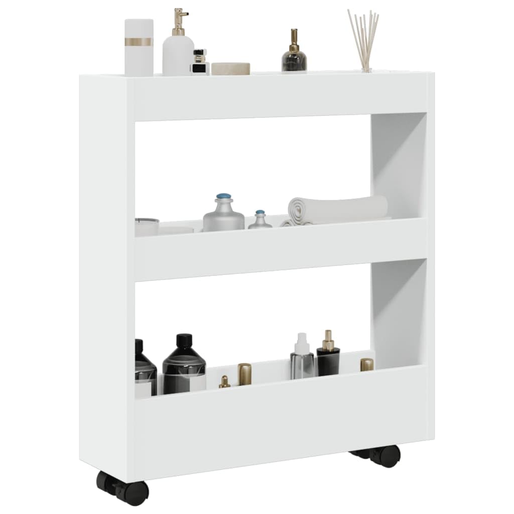 Tomostar Küchenwagen, schmal, mit Rollen, 3 Ebenen, 60 x 18 x 70 cm, Holz, Weiss