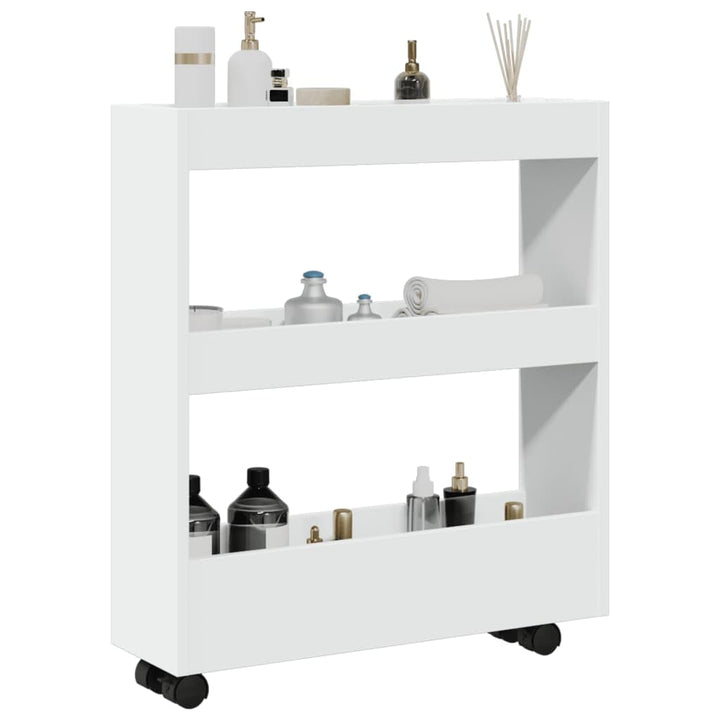 Tomostar Küchenwagen, schmal, mit Rollen, 3 Ebenen, 60 x 18 x 70 cm, Holz, Weiss