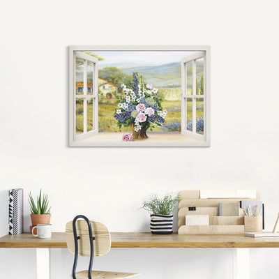 ARTland Leinwandbilder Wandbild Bild auf Leinwand 100x70 cm Landschaften Fensterblick J4WH Blumenbou