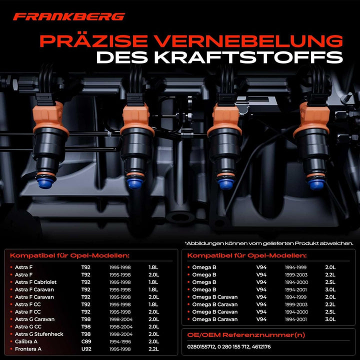 Frankberg 6x Einspritzventil Injektors Kompatibel mit Astra F T92 Omega B V94 Vectra B J96 9-5 YS3E
