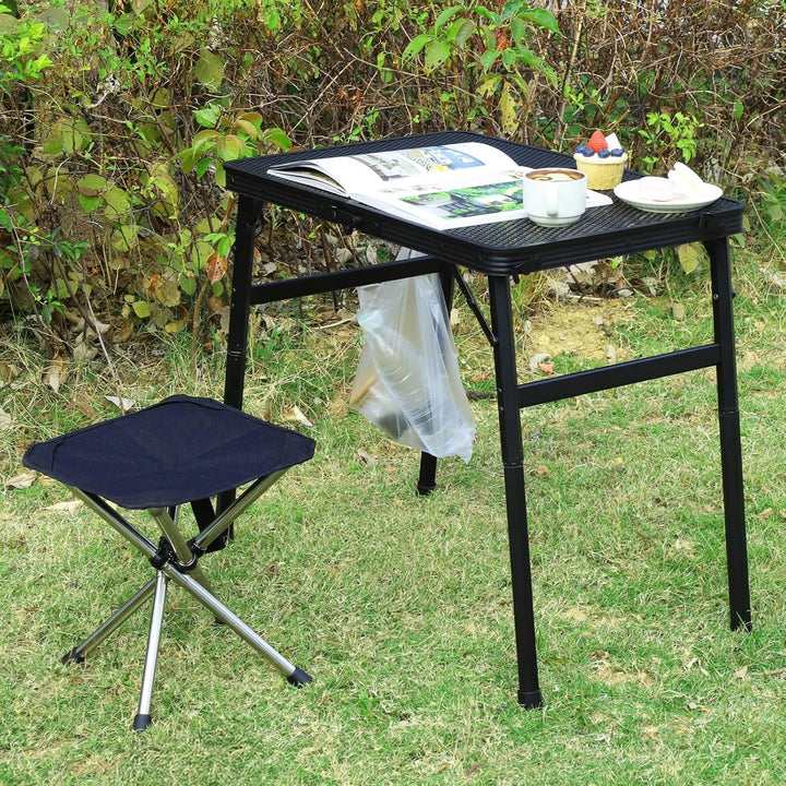 lalago 60x40cm Campingtisch Höhenverstellbar 27/56cm, Kleiner Klappbartisch Faltbar mit Netz-Desktop