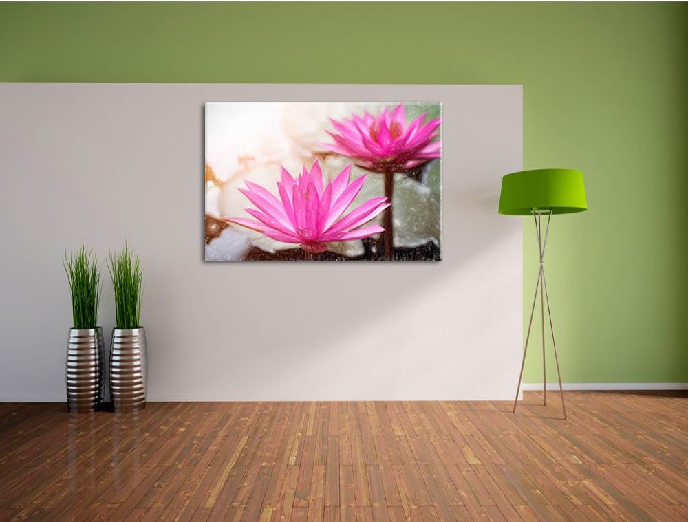 Pixxprint Wasserlilie / 100x70cm Leinwandbild bespannt auf Holzrahmen/Wandbild Kunstdruck Dekoration