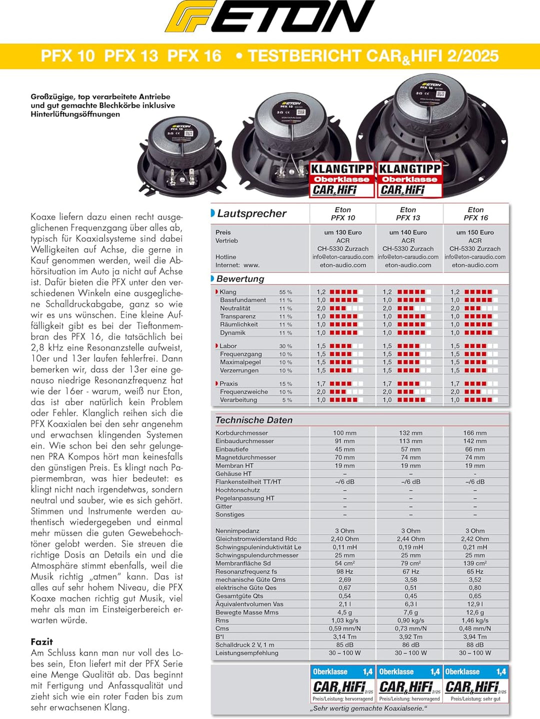 ETON PFX 16 – Klangstarkes 16,5 cm / 6,5“ Koaxial System, Auto Lautsprecher für Front oder Heck, Sou