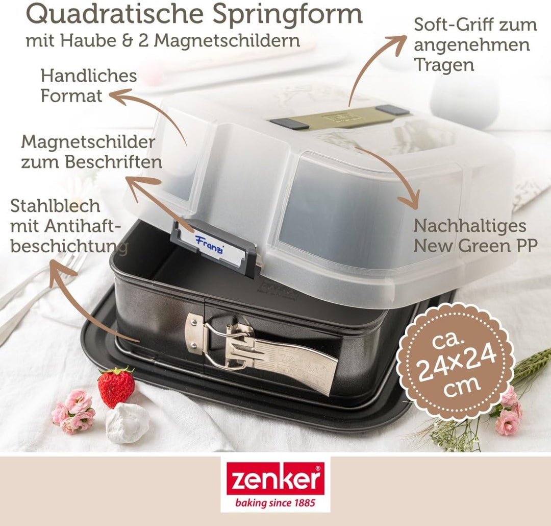 Zenker Bake, Click & Go Quadratische Springform mit Haube – 24 x 24 x 8 cm – Backform mit passendem