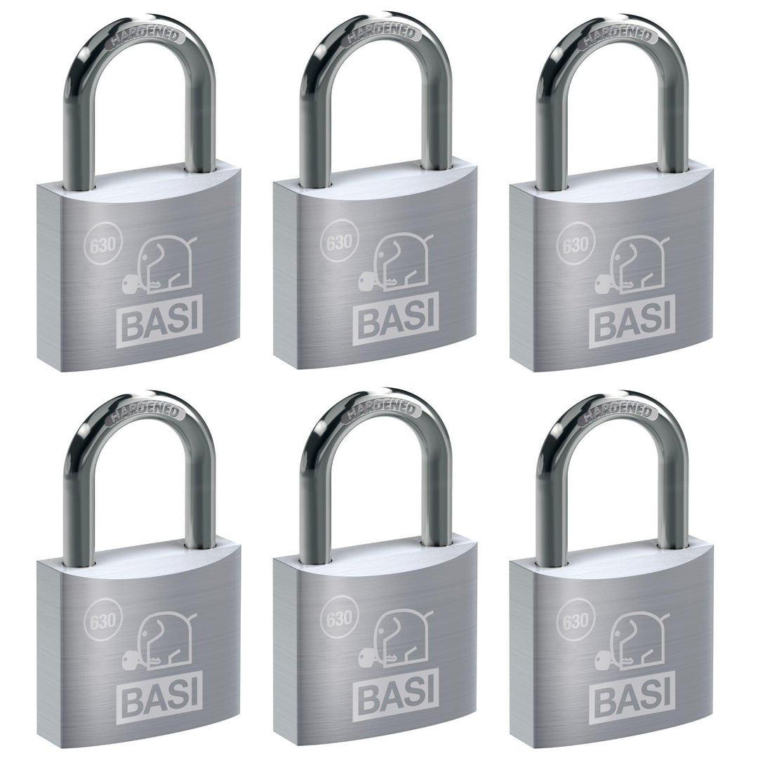 BASI | 6er Set Vorhangschloss | 40 mm | verschiedenschliessend | extra hoher Bügel | massives Alumin
