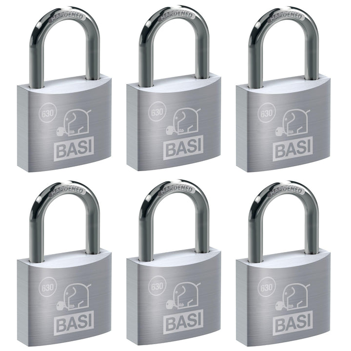 BASI | 6er Set Vorhangschloss | 40 mm | verschiedenschliessend | extra hoher Bügel | massives Alumin
