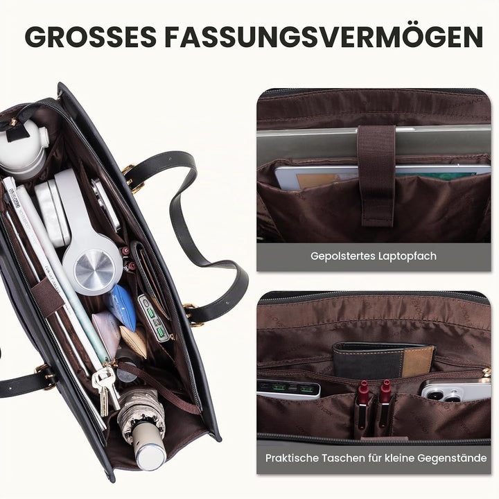 LOVEVOOK Handtasche Damen aus Leder &amp; Canvas, Laptoptasche 15,6 Zoll, Lehrertasche Aktentasche gross