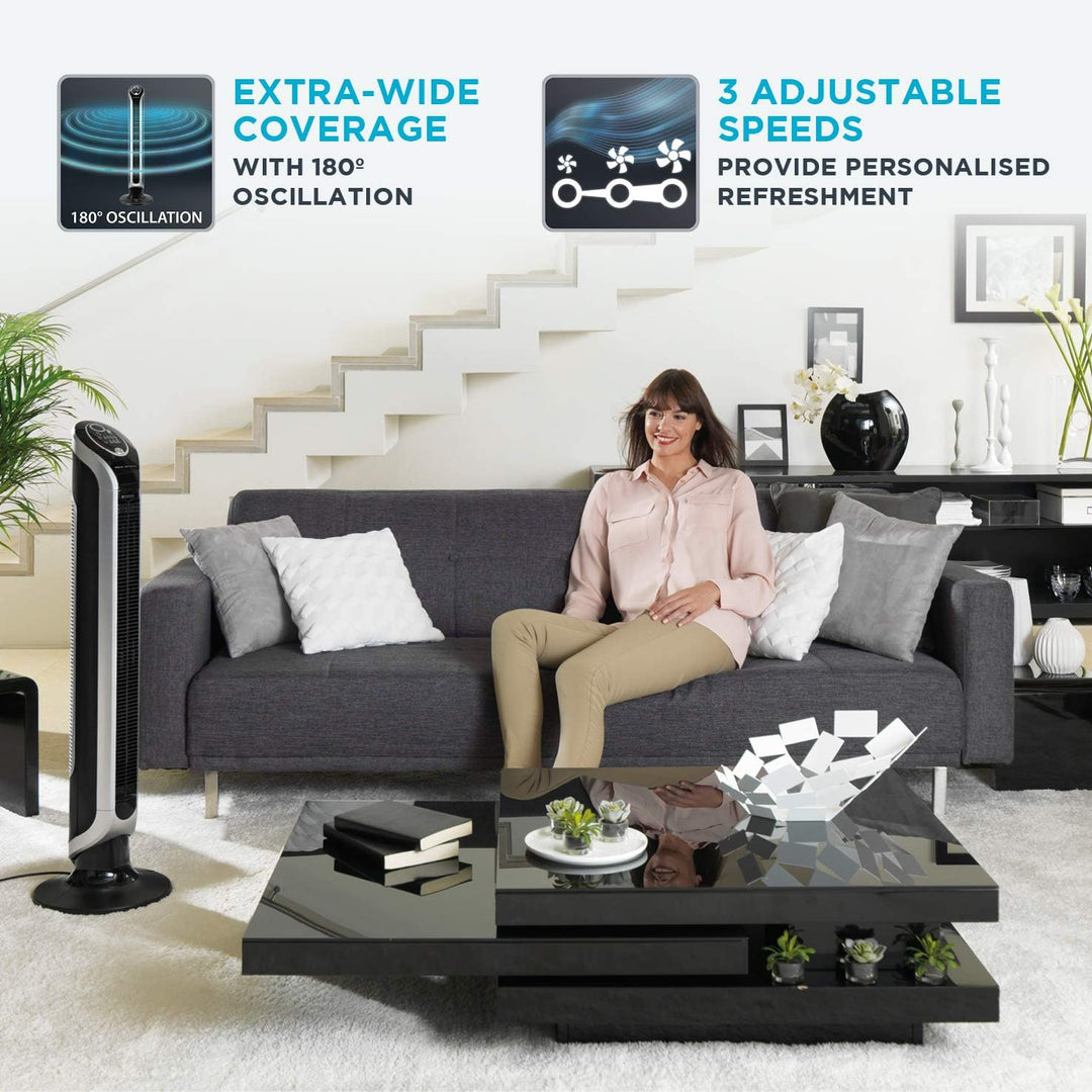 Rowenta Eole Infinite VU6670F0 Digitaler Turmventilator, schwarz/silber Turmventilator Einzeln, Turm