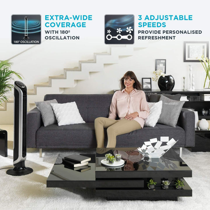 Rowenta Eole Infinite VU6670F0 Digitaler Turmventilator, schwarz/silber Turmventilator Einzeln, Turm