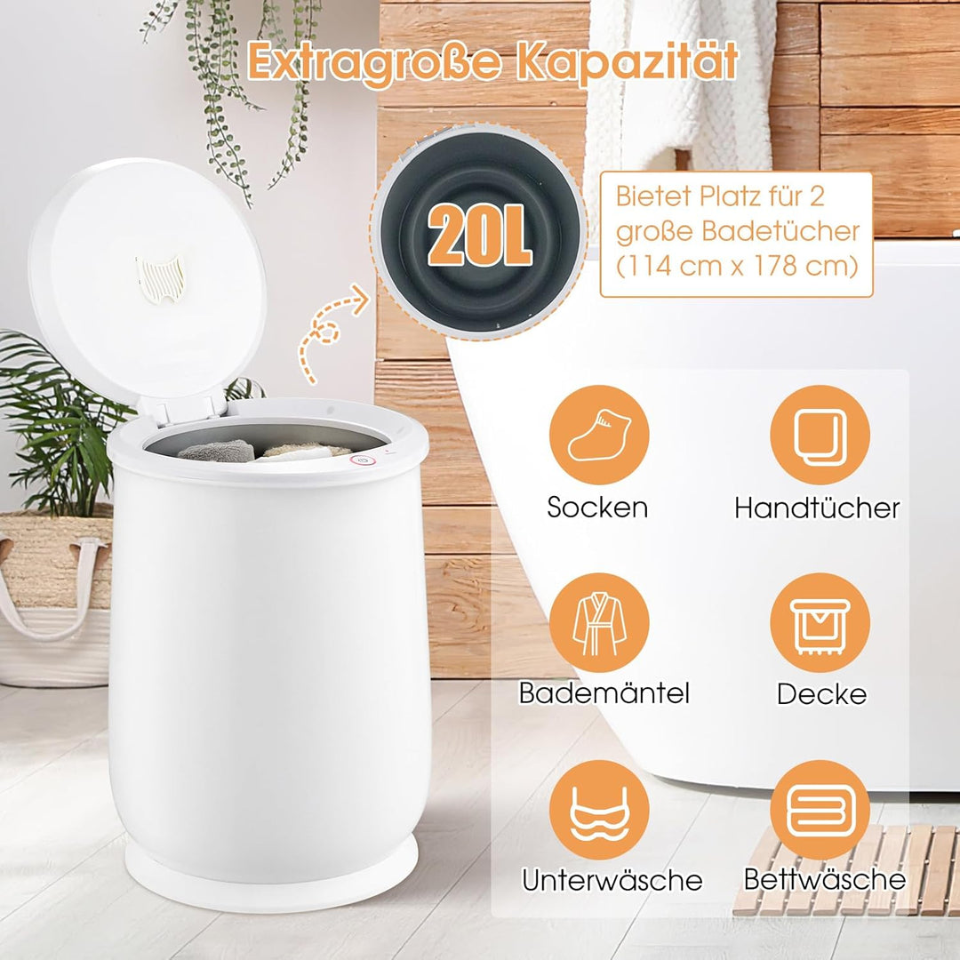 COSTWAY 21L Handtuchwärmer Eimer, Handtuchtrockner mit 20-90 Min. Timer & 2-5H Trocknungsmodus, Deck