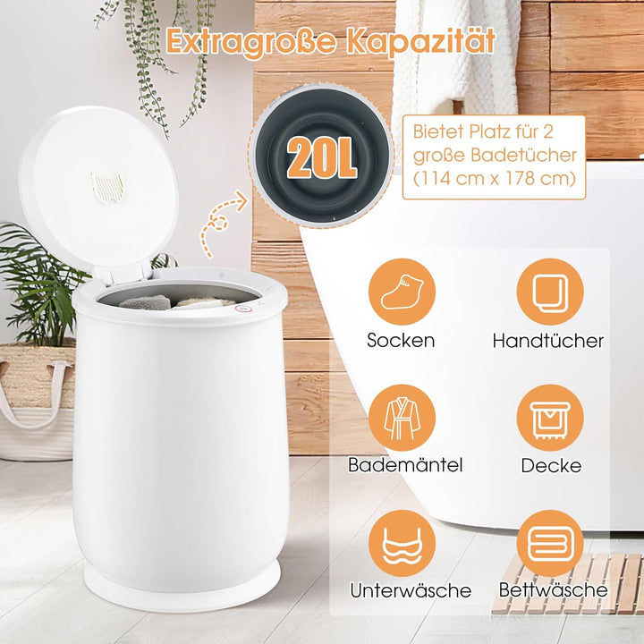 COSTWAY 21L Handtuchwärmer Eimer, Handtuchtrockner mit 20-90 Min. Timer & 2-5H Trocknungsmodus, Deck